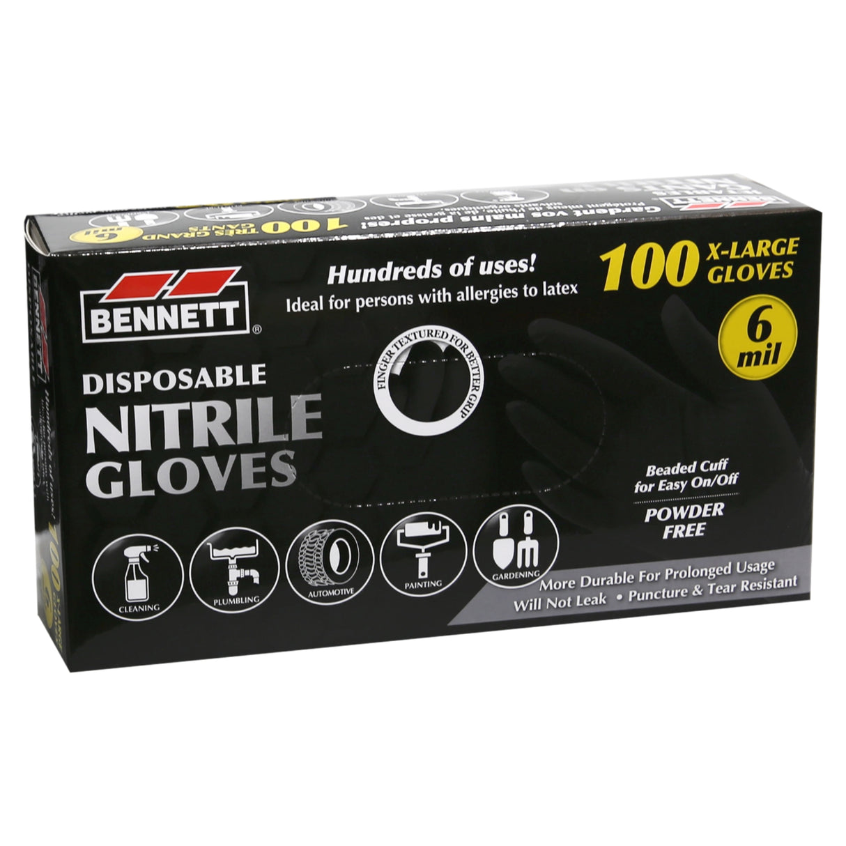 Bennett Black Nitrile Disposable Gloves 6mil - Box of 100