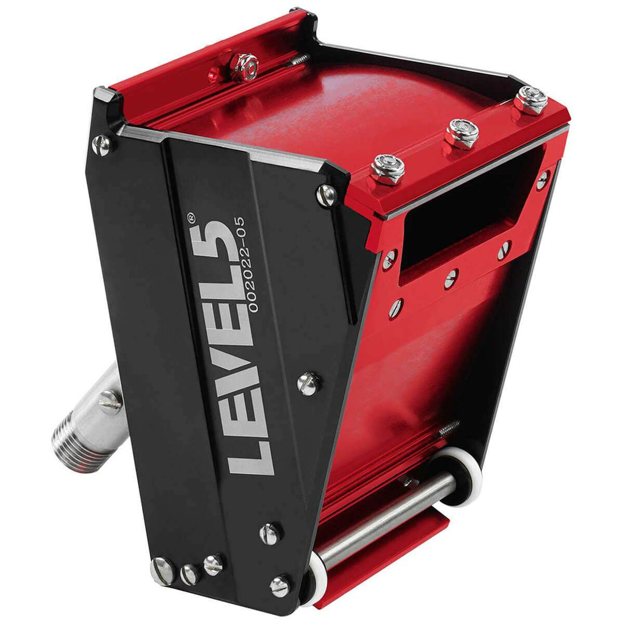 3-inch Level 5 Nail Spotter with red steel body, black side panels, and white wheels, left side