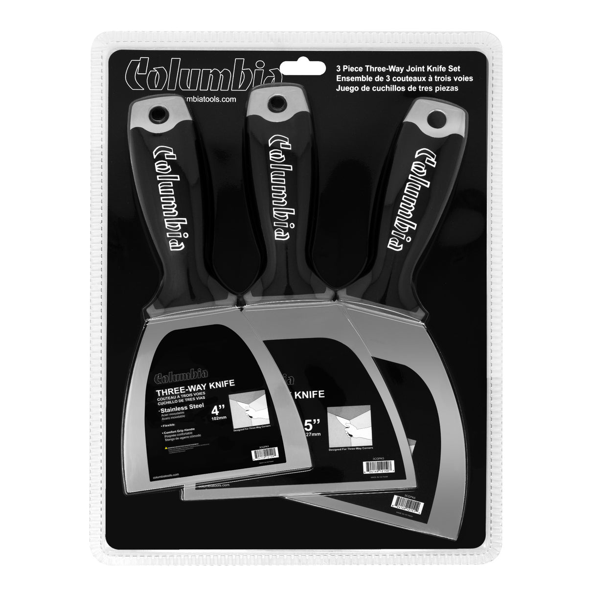 Columbia 3 Piece Three-Way Stainless Steel Comfort Grip Joint Knife Set