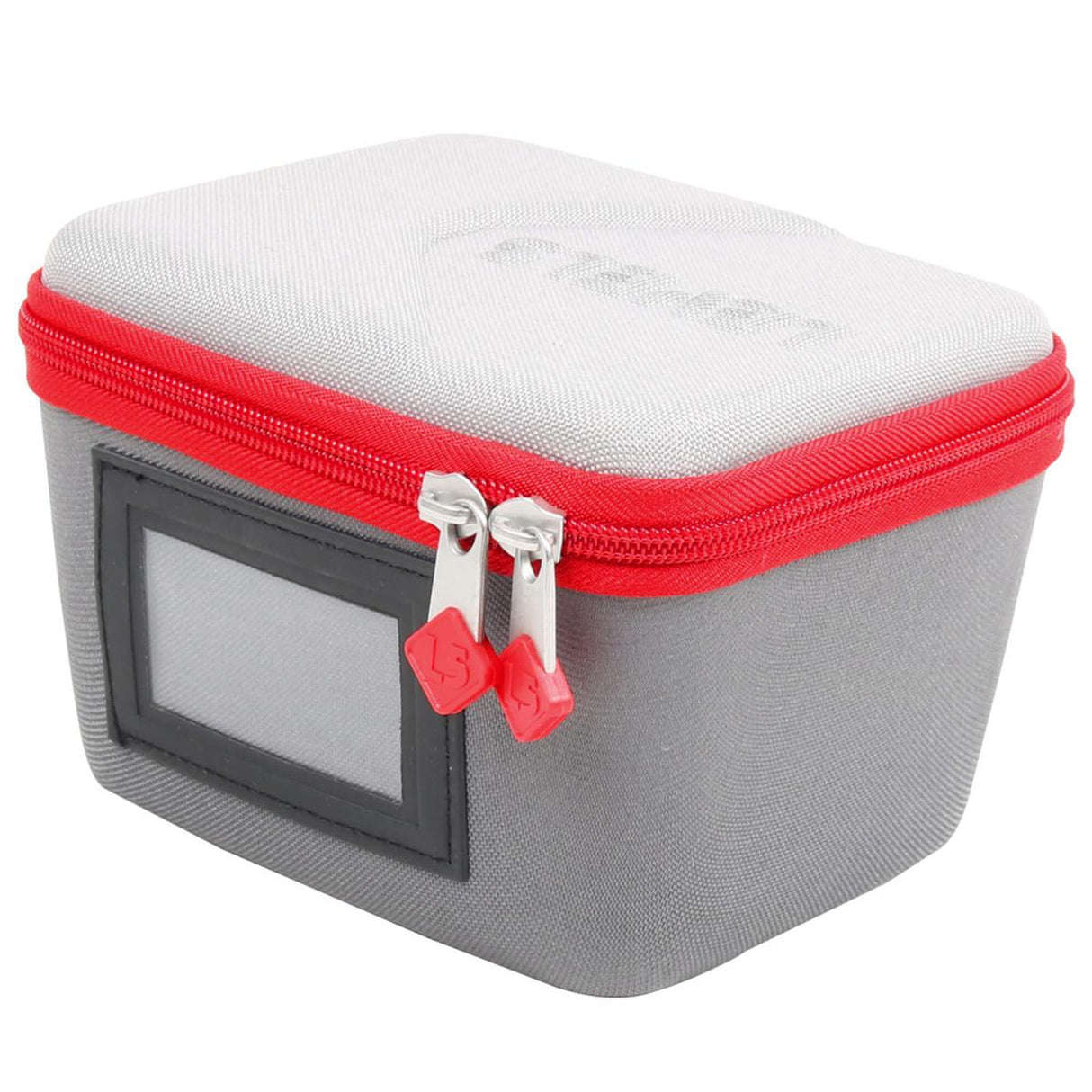 Level 5 soft case with a light and dark grey exterior and red zipper for Level 5 nail spotter