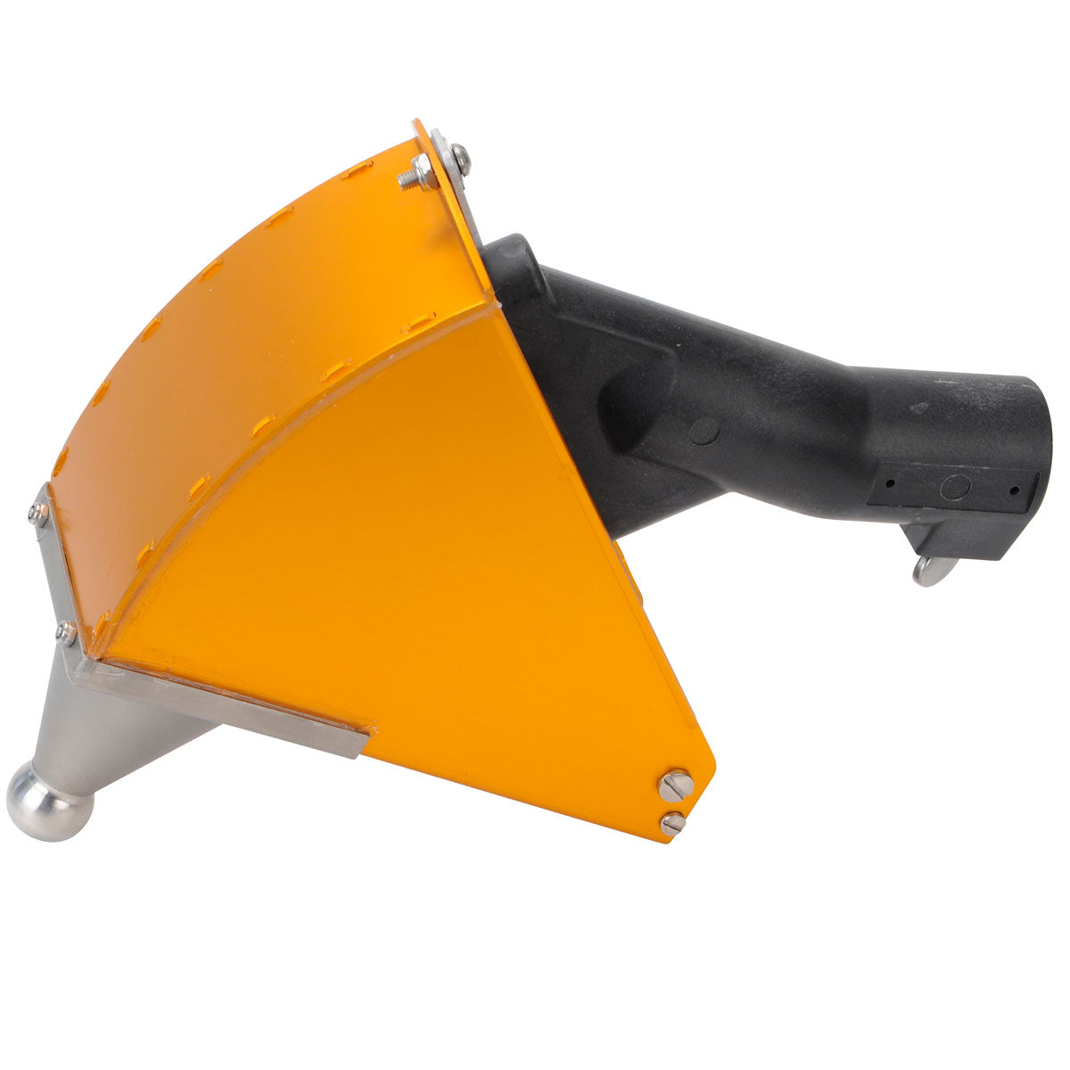 7-inch TapeTech Corner Applicator Box with gold finish, stainless steel cone, and black handle adapter, right side