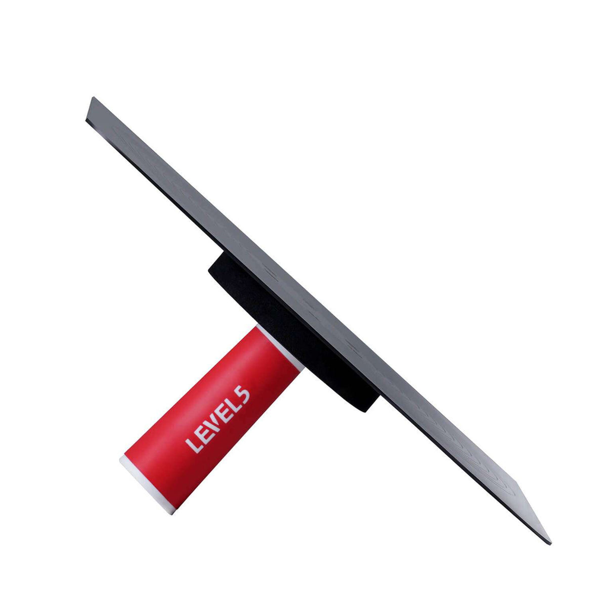 13-inch Level 5 Professional Aluminum Hawk featuring a square aluminum plate with rounded corners attached to a red foam padded handle, side view