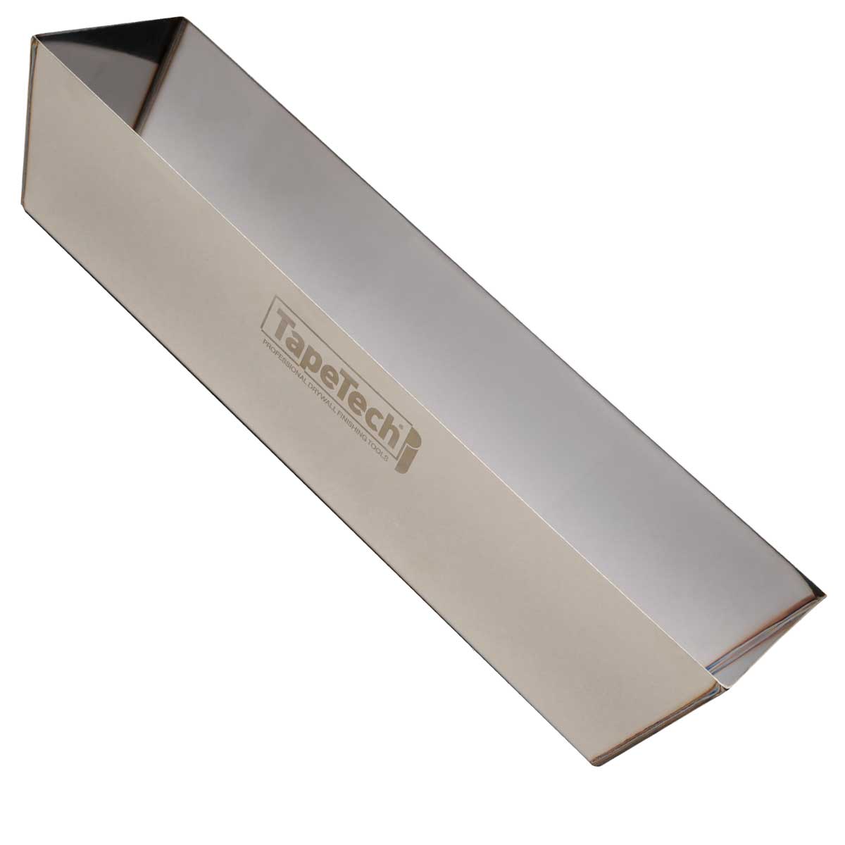 14-inch TapeTech Stainless Steel Mud Pan with heli-arc welds, straight edges, and round bottom profile