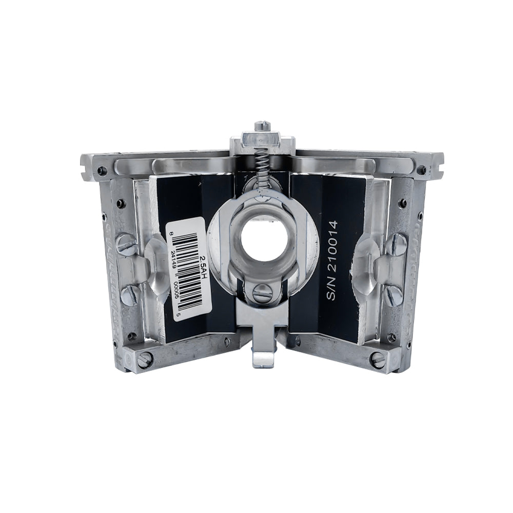 2.5-inch Columbia Angle Head in anodized gunmetal grey, made from solid billet aluminum with stainless steel wings and a black painted body, back view