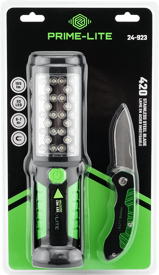 Primeline Tools 2 Piece Worklight with Pocket Knife Set