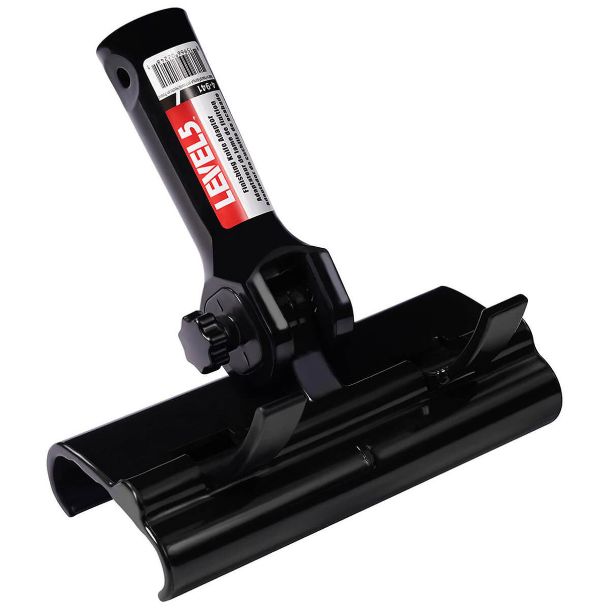Level 5 Skimming Blade Pole Adaptor made of black glass-filled composite, featuring quick release tabs, and thumb screw