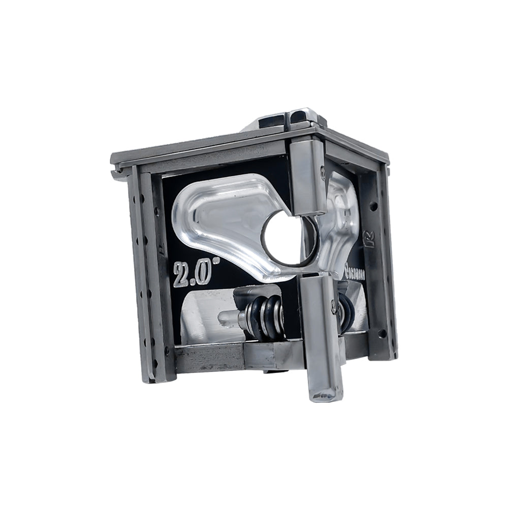 2-inch Columbia Angle Head in anodized gunmetal grey, made from solid billet aluminum with stainless steel wings and a black painted body, quarter view