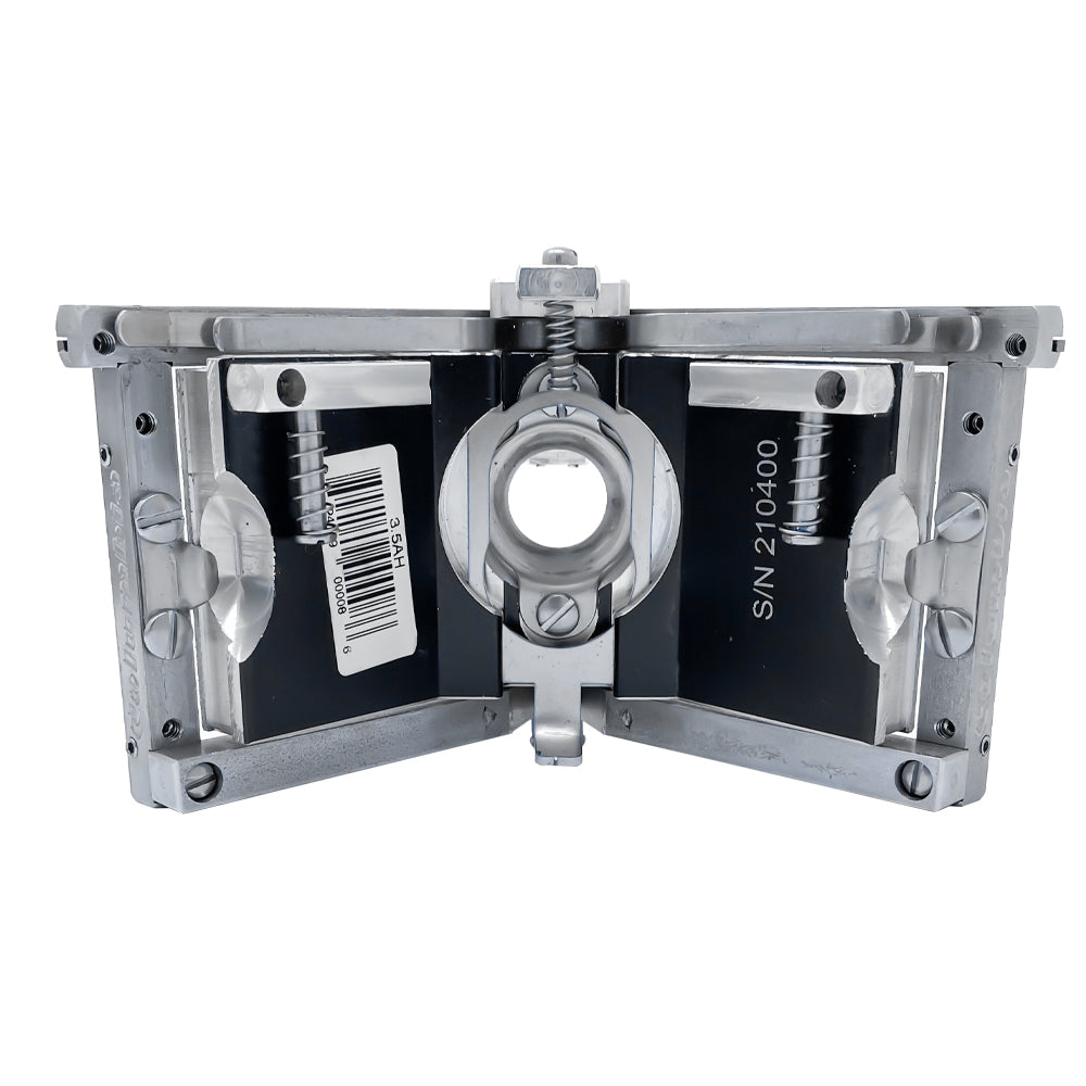 3.5-inch Columbia Angle Head in anodized gunmetal grey, made from solid billet aluminum with stainless steel wings and a black painted body, back view