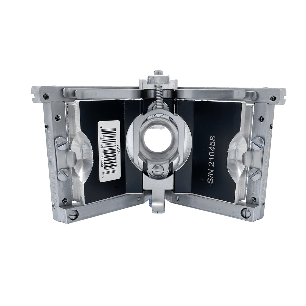 3-inch Columbia Angle Head in anodized gunmetal grey, made from solid billet aluminum with stainless steel wings and a black painted body, back view