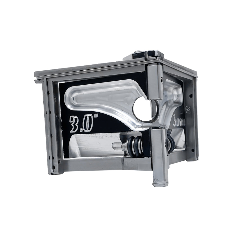 3-inch Columbia Angle Head in anodized gunmetal grey, made from solid billet aluminum with stainless steel wings and a black painted body, quarter view