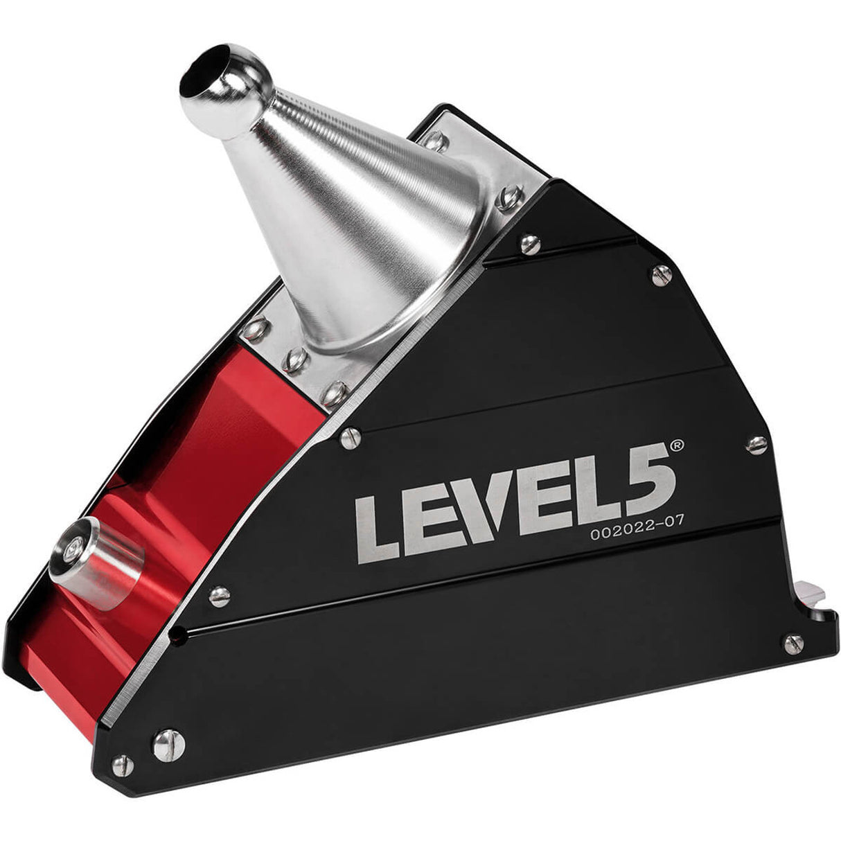 7-inch Level 5 Corner Applicator with red and black aluminum housing and a steel cone, right side
