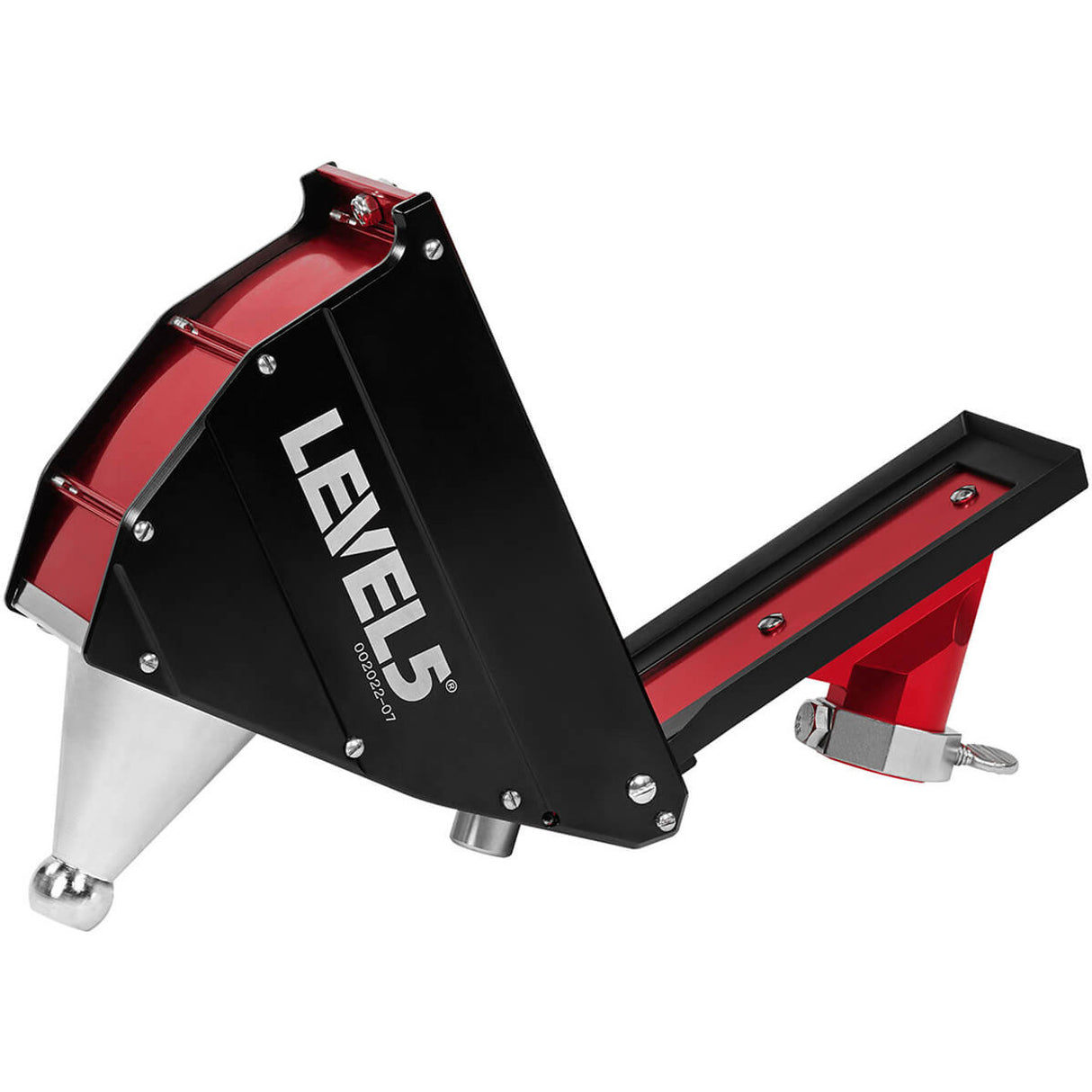 Opened 7-inch Level 5 Corner Applicator with red and black aluminum housing and a steel cone