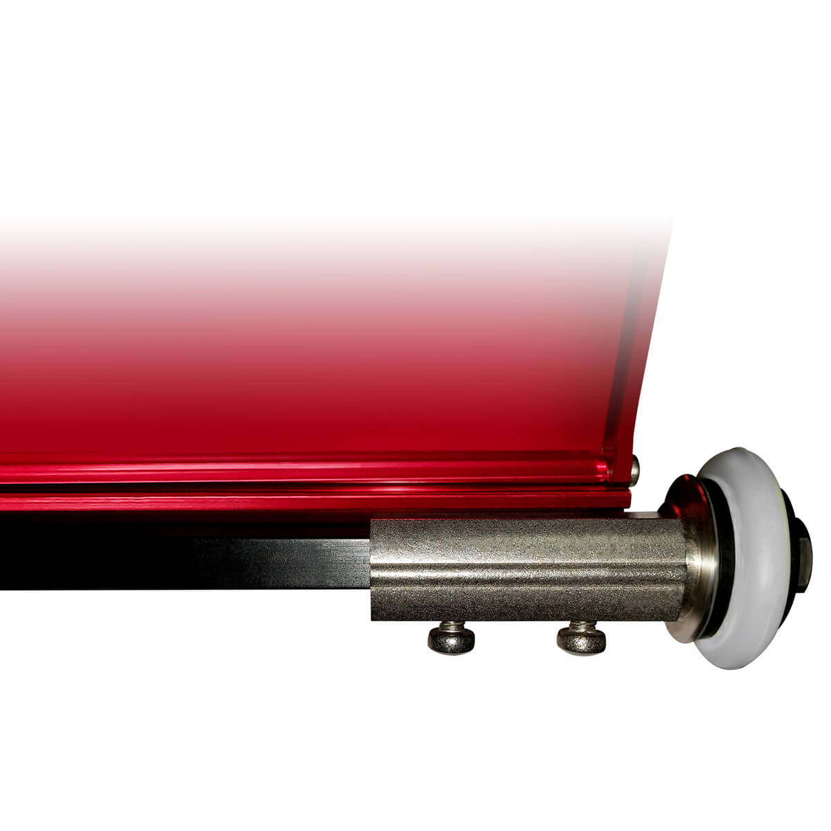 Close-up of right Level 5 flat box wheel with outsider wheel extension attached