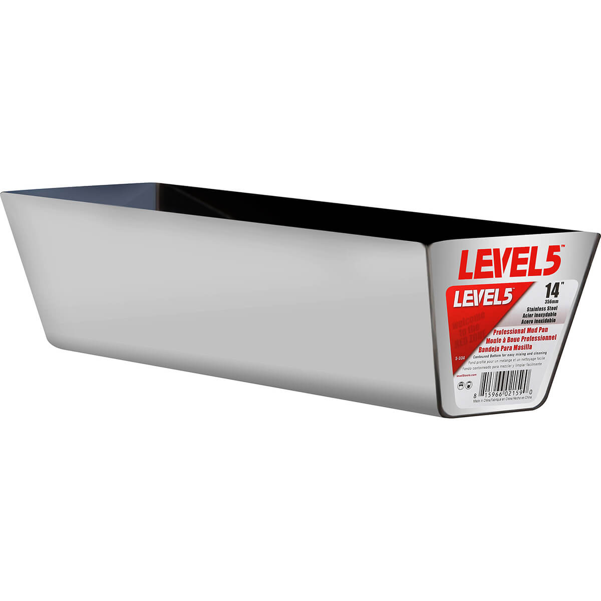 14-inch Level 5 polished stainless steel mud pan with welded end caps