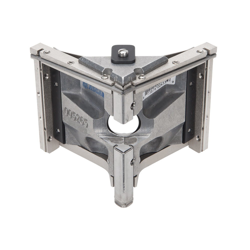 Asgard 2.5-inch angle head with stainless steel frame, patented positive ball retainer, and easy roll wheels, front view