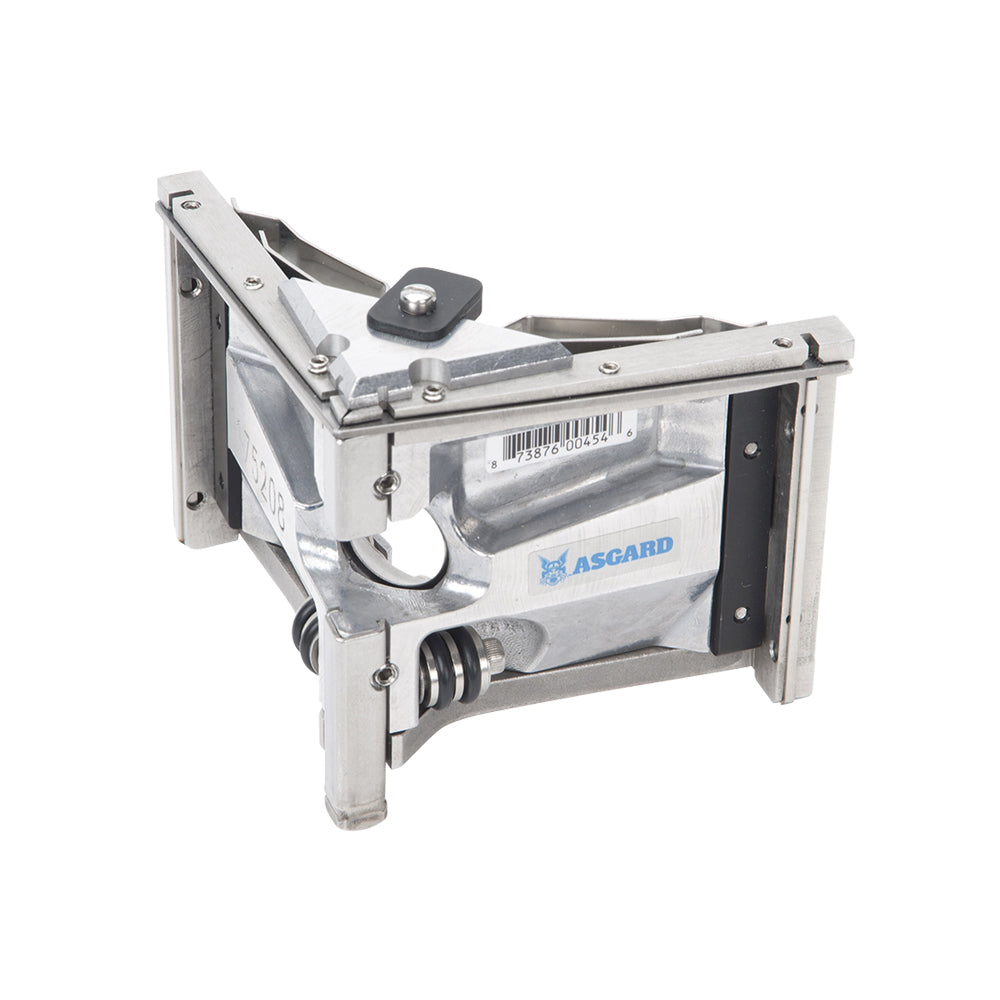 Asgard 3-inch angle head with stainless steel frame, patented positive ball retainer, and easy roll wheels, quarter view