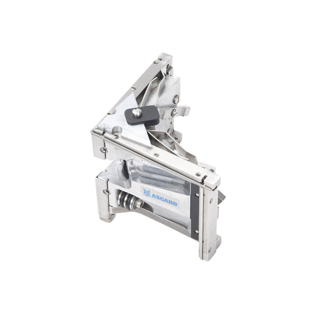 Asgard 3-inch angle head with stainless steel frame, patented positive ball retainer, and easy roll wheels, side view