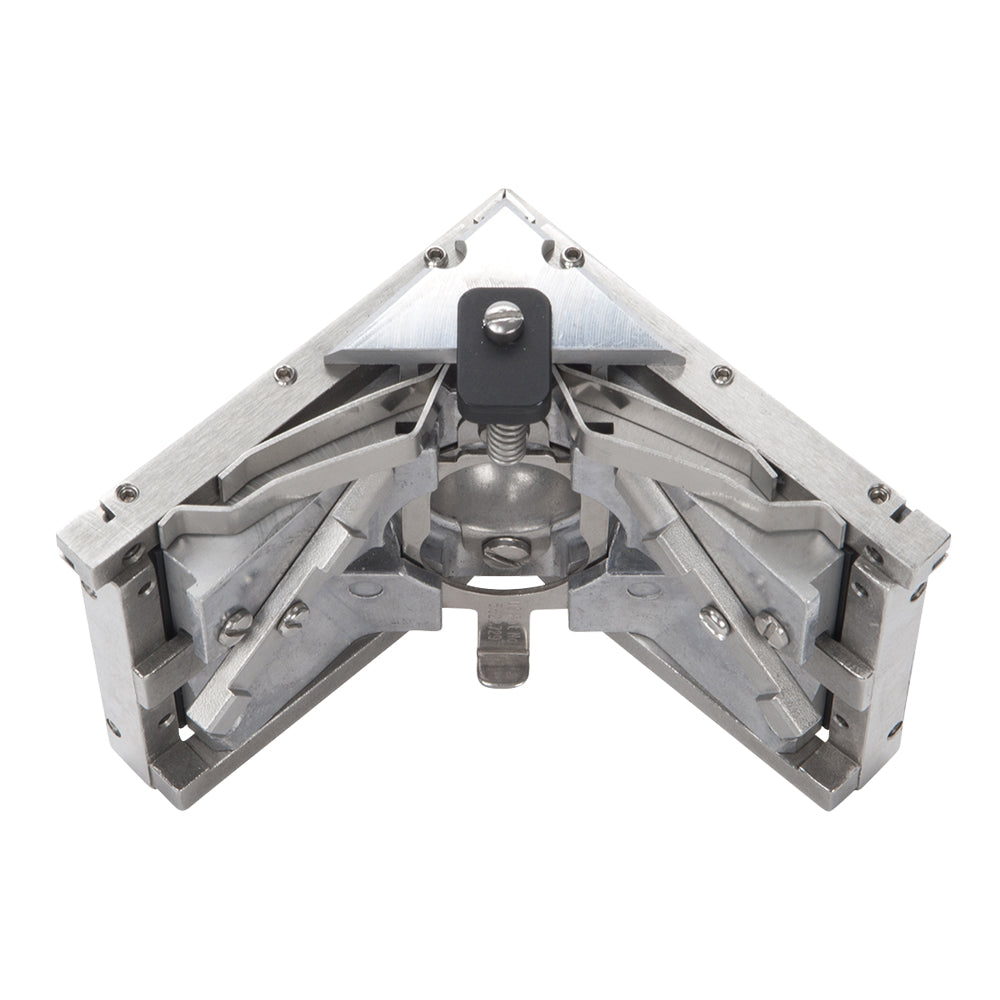 Asgard 3-inch angle head with stainless steel frame, patented positive ball retainer, and easy roll wheels, back view