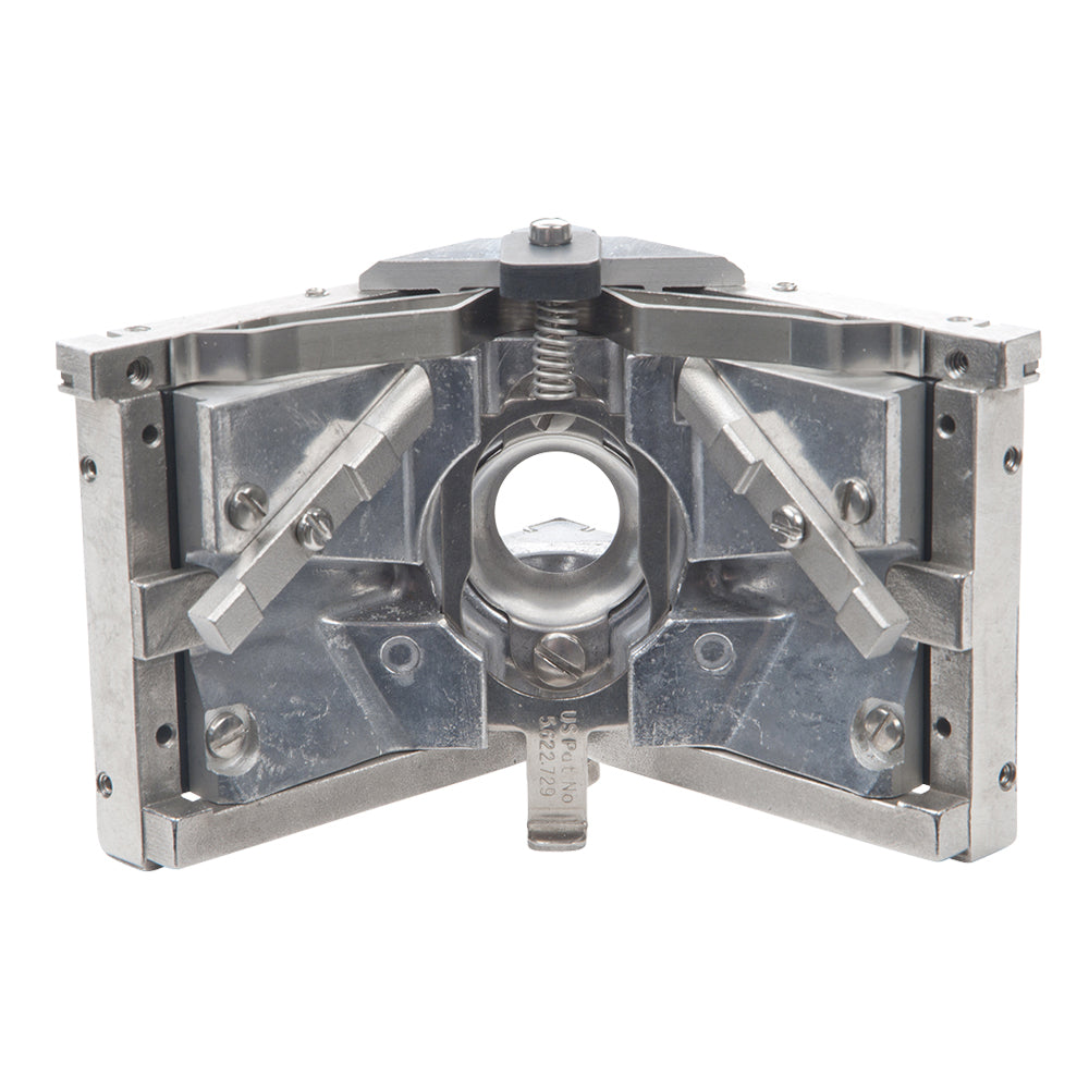 Asgard 3.5-inch angle head with stainless steel frame, patented positive ball retainer, and easy roll wheels, back view