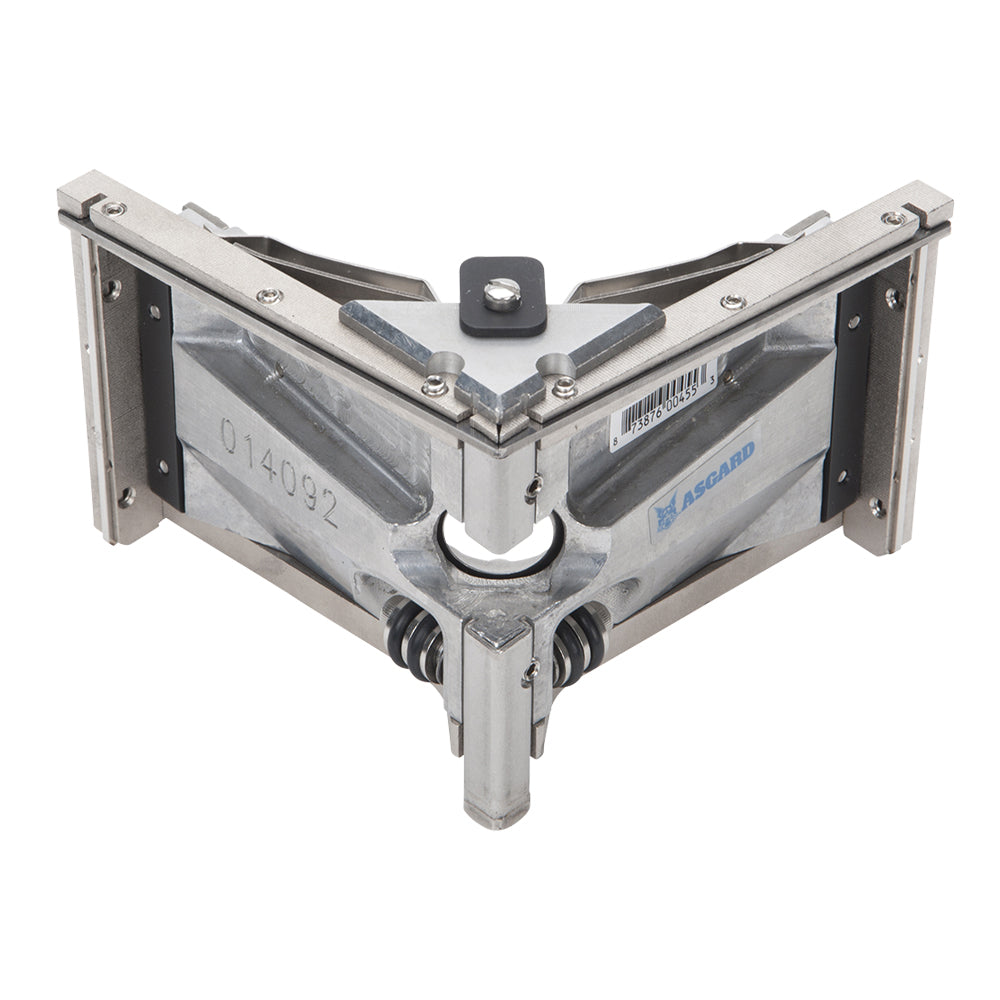 Asgard 2.5-inch angle head with stainless steel frame, patented positive ball retainer, and easy roll wheels, front view