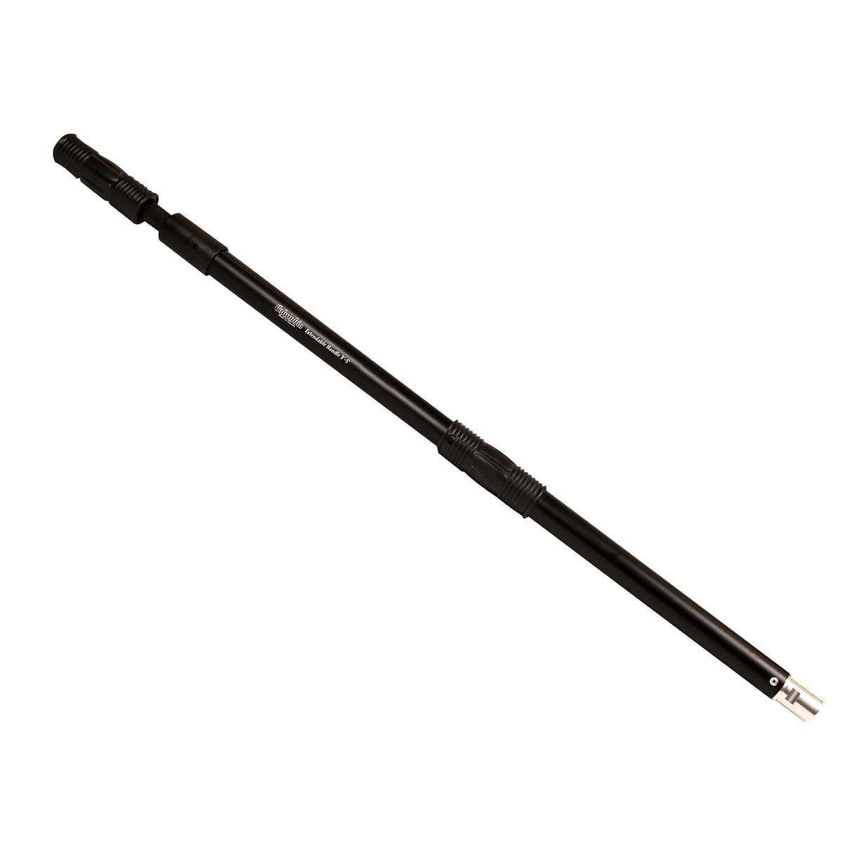 Slightly extended Columbia One Extendable Handle made from billet aluminum and steel components with a black finish, and black rubber grips, side view