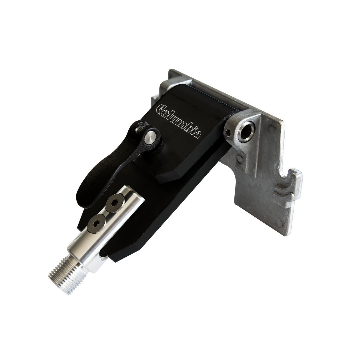 Close-up of the Columbia Tomalock Adaptor made from billet aluminum with a black finish, compatible with smoothing blades
