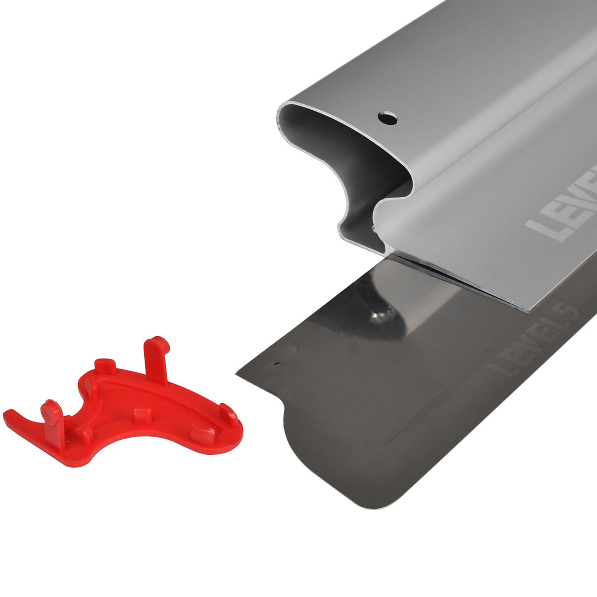 Close-up of grey Level 5 Skimming blade with red end cap detatched and blade partially slid out