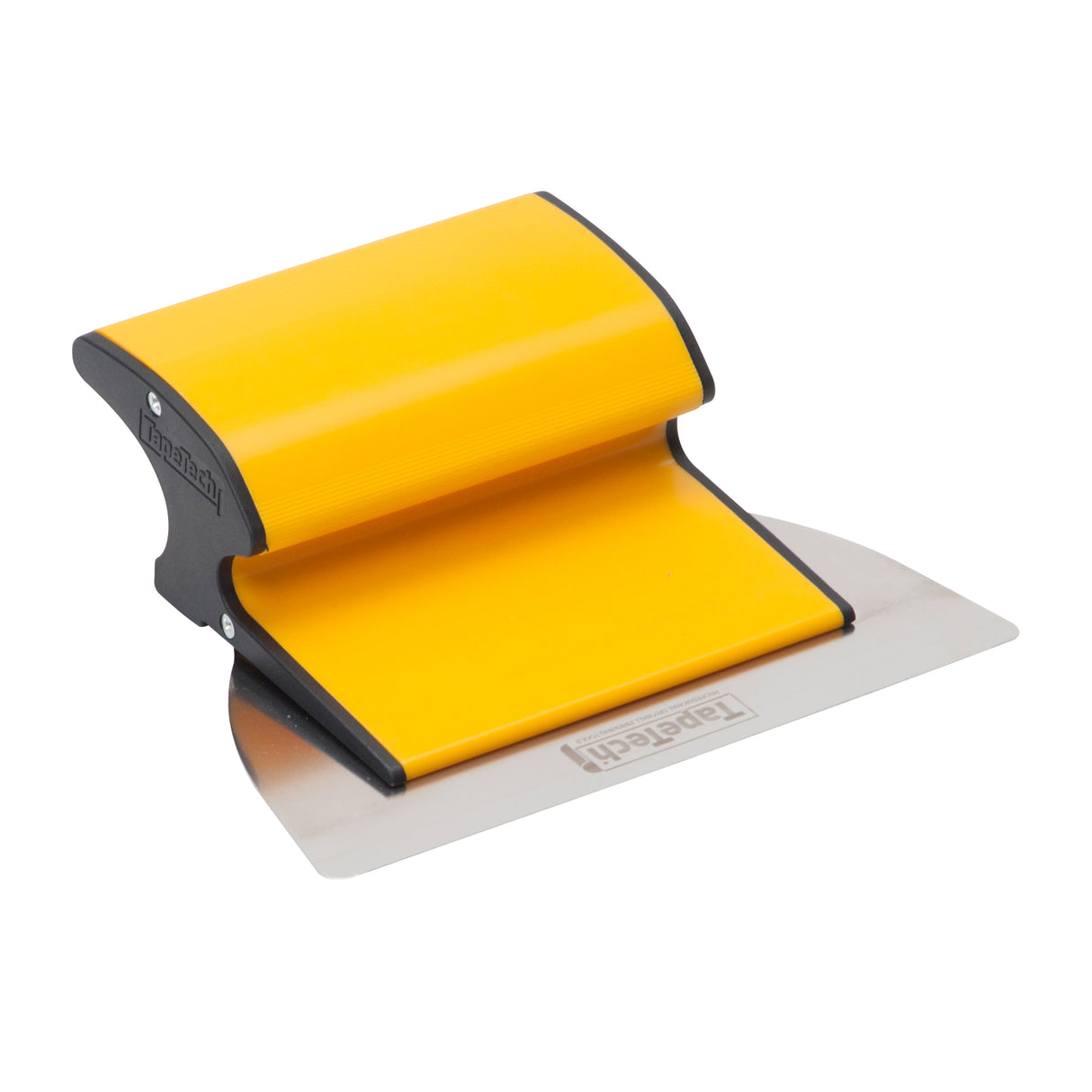 7-inch TapeTech Premium Finishing Knife with yellow composite frame, grey end caps, and stainless steel blade, quarter view