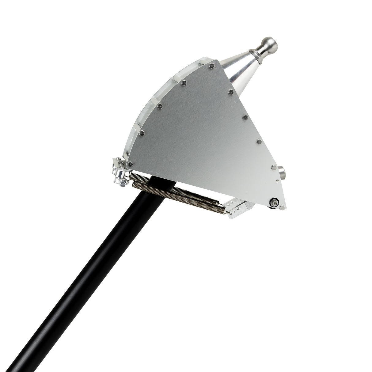 7-inch Columbia corner box with billet aluminum construction, a threaded stainless steel ball, and springs attached to a black handle