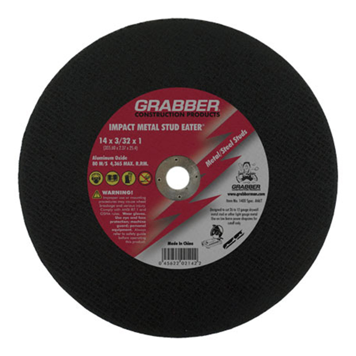 Grabber Impact Metal Stud Cutoff Wheel - 14" x 3/32", 1" Arbor