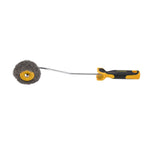 2-inch TapeTech Premium Inside Corner Compound Roller with grey nap, yellow roller frame, and grey comfort handle, side view