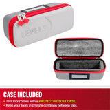 Level 5 soft case with a light and dark grey exterior, red zipper, and foam interior cutouts for a Level 5 corner roller