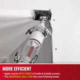 Close-up of Level MiniShot with corner finisher attachment applying mud to ceiling corner