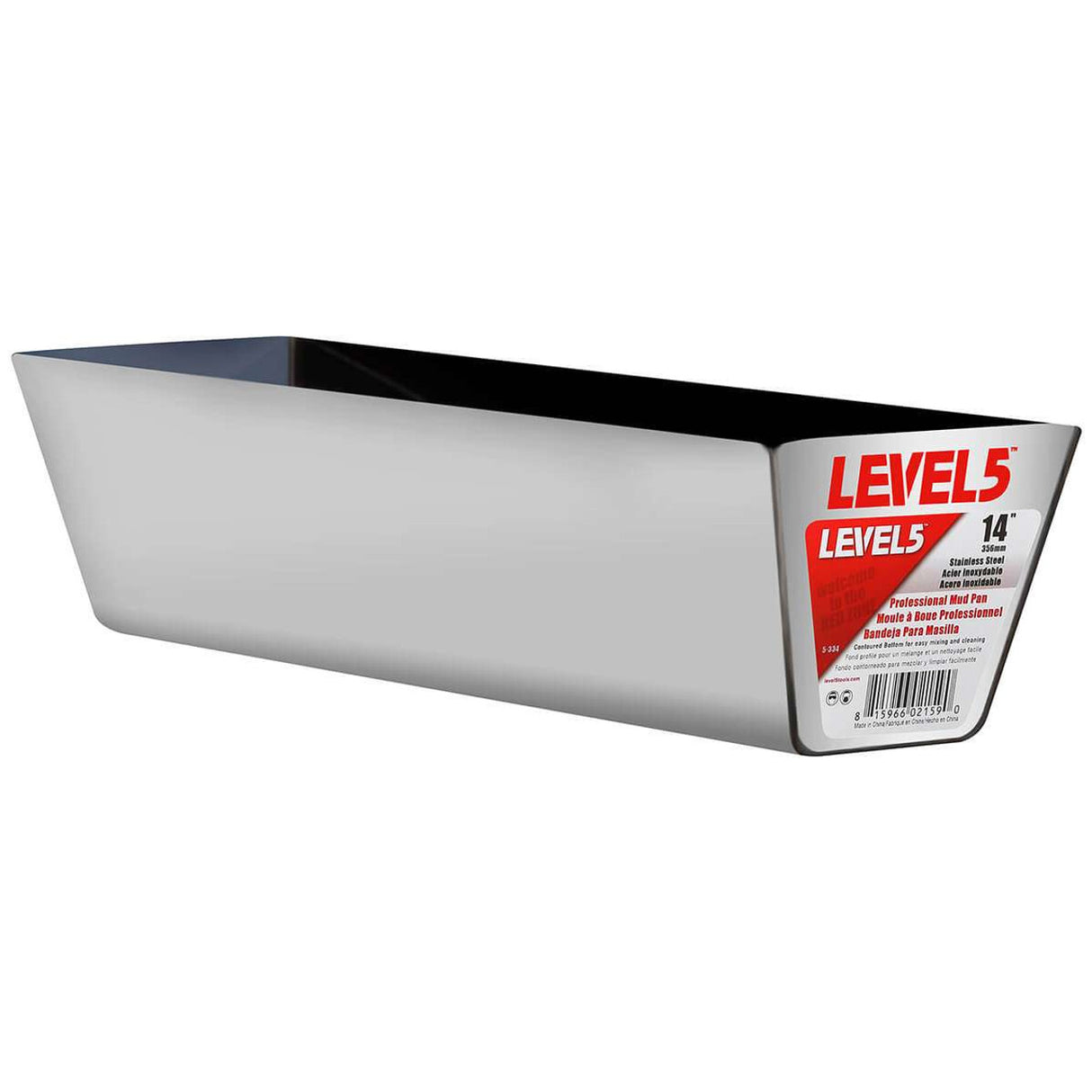 14-inch Level 5 polished stainless steel mud pan with welded end caps