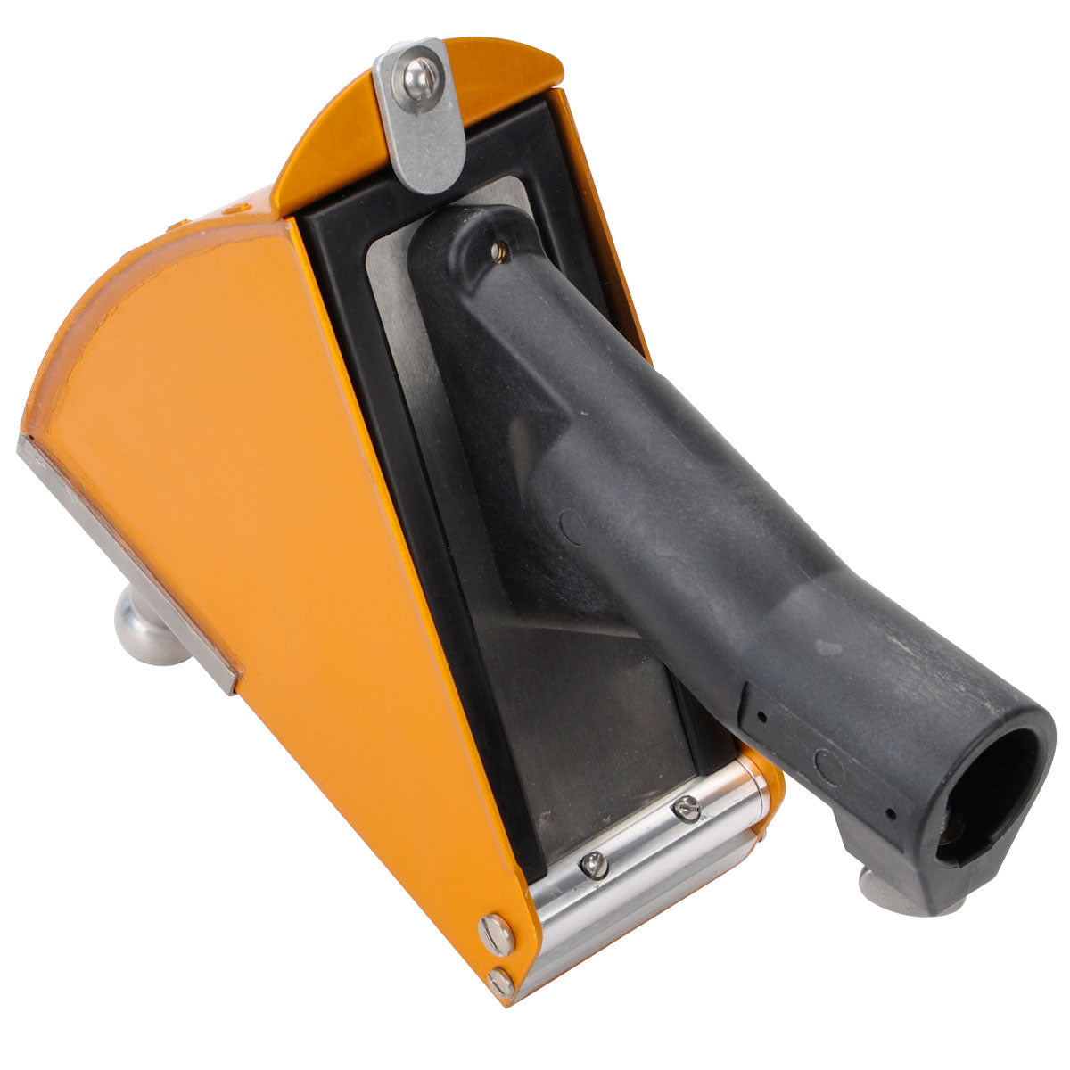 7-inch TapeTech Corner Applicator Box with gold finish, stainless steel cone, and black handle adapter, back view