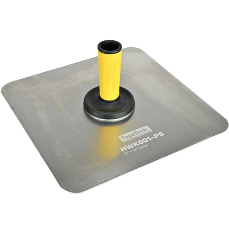 13-inch TapeTech Aluminum Hawk with aluminum plate, rounded corners, and yellow rubber handle, left side