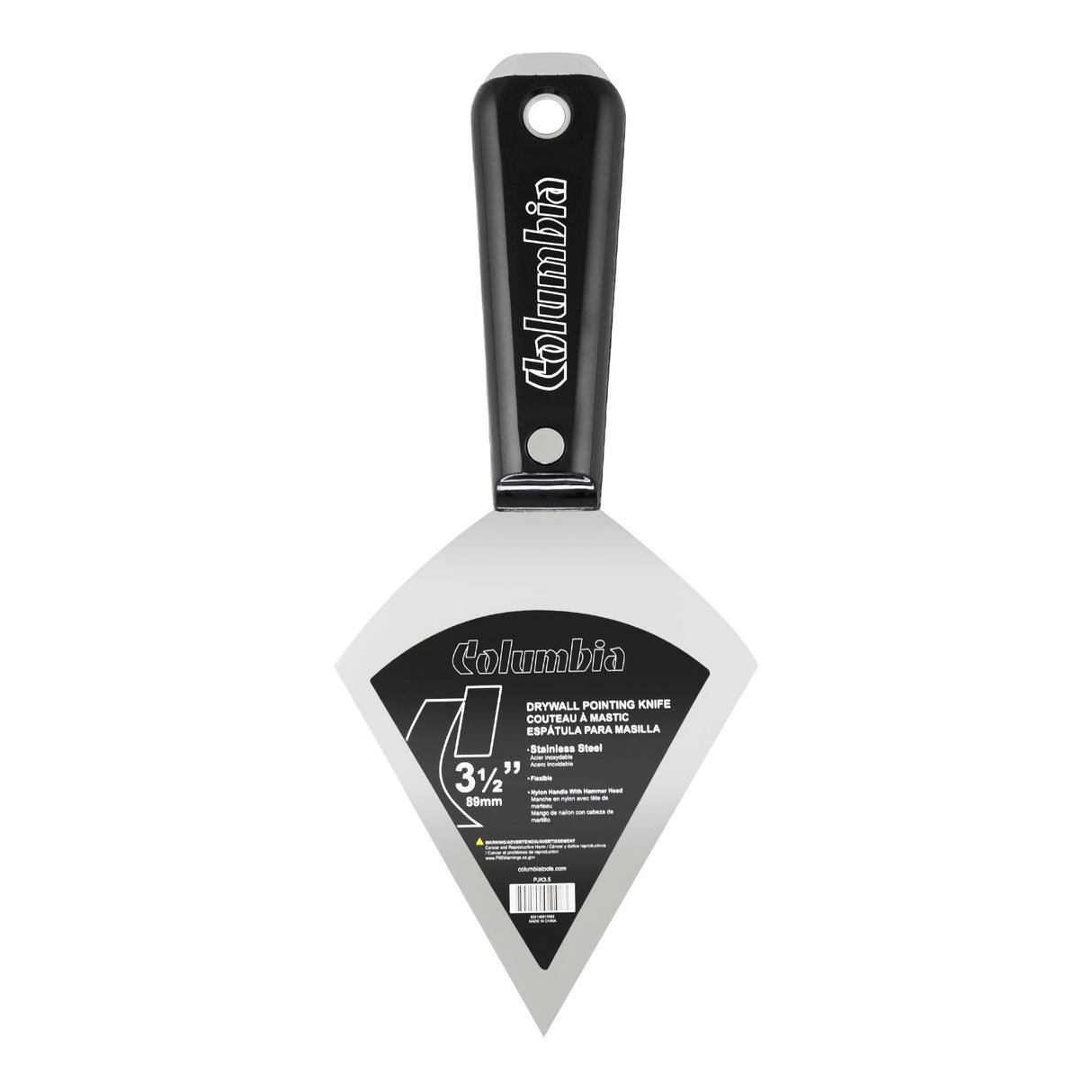 3.5-inch Columbia Pointing Knife with stainless steel blade and black nylon handle with steel hammer head