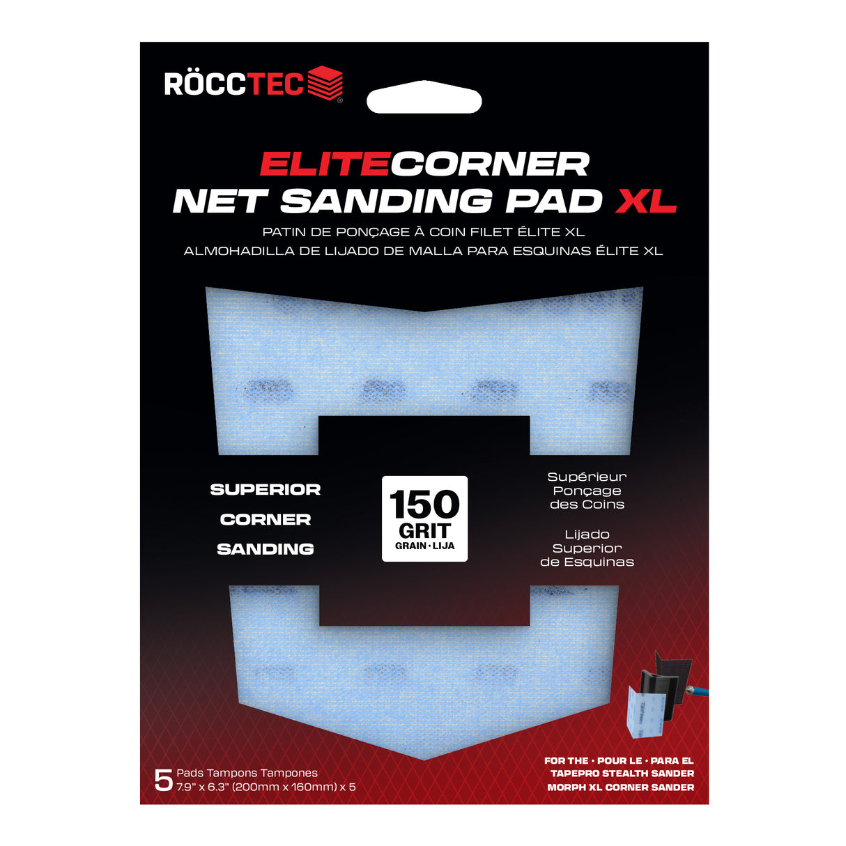 RoccTec Elite Corner Net Sanding Pad XL (5 Pack)