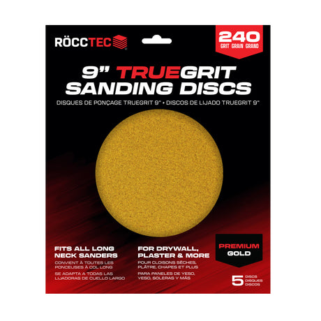 RoccTec 9" Round Premium Grade Gold Prosand Drywall Sanding Discs (5 Pack)