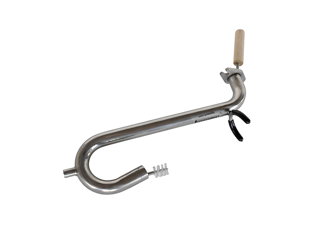 TapeTech Gooseneck Cleaning Brush with flexible wire shaft, white brush, and wooden handle inside a gooseneck