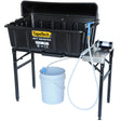 TapeTech Mobile Wash Station with a black wash basin on a black steel table, hose and sprayer, and a white bucket underneath