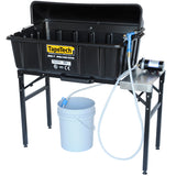 TapeTech Mobile Wash Station with a black wash basin on a black steel table, hose and sprayer, and a white bucket underneath