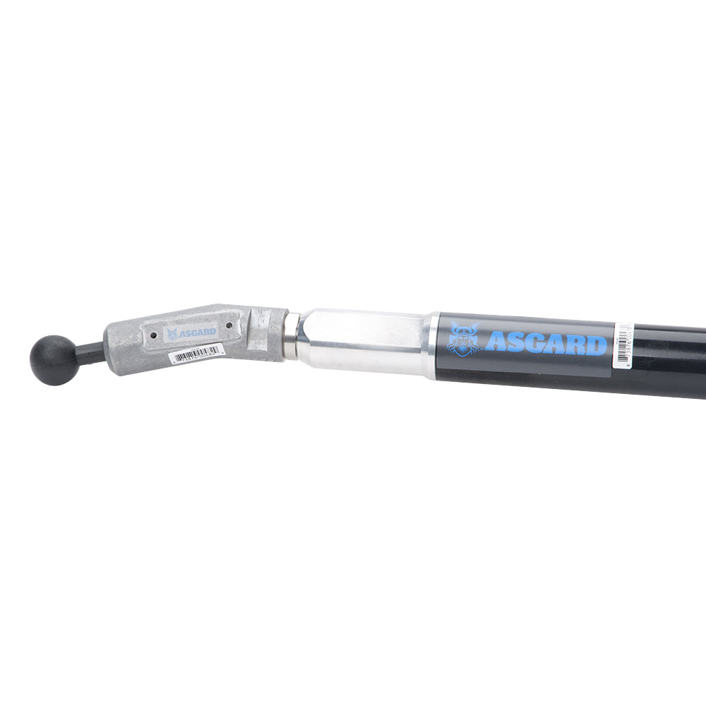 Grey Asgard Angle Head Adaptor with black ball bearing attached to a black Asgard extension pole