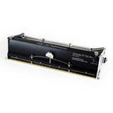 14-inch Columbia Flat Finishing Box made from billet aluminum with a black painted finish, steel components, a brass blade holder, and wheels