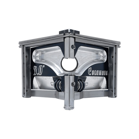 3-inch Columbia Angle Head in anodized gunmetal grey, made from solid billet aluminum with stainless steel wings and a black painted body, front view