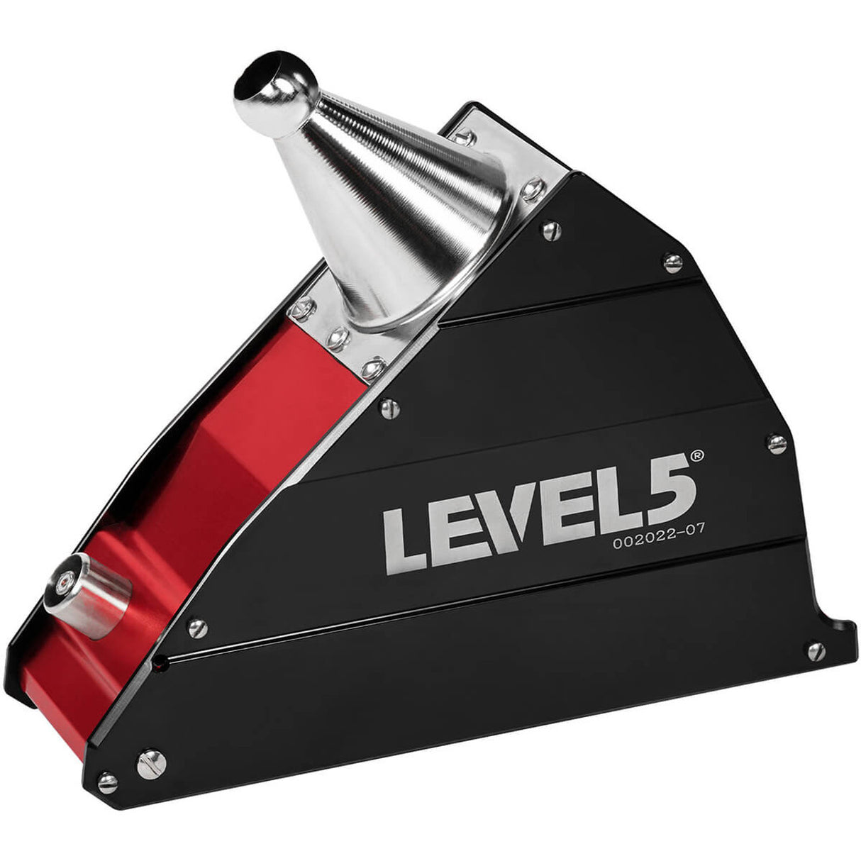 7-inch Level 5 Corner Applicator with red and black aluminum housing and a steel cone, right side