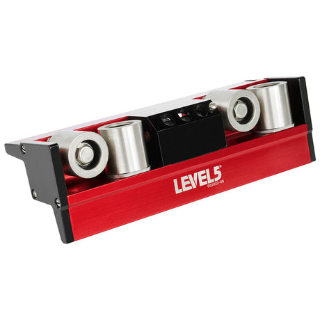 Level 5 Corner Roller with red aluminum body and black side plates, nylon bearings, and bonus carrying case
