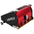 7-inch Level 5 MEGA Flat Box with red aluminum housing, black side panels, brass blade holder, and white rubber wheels