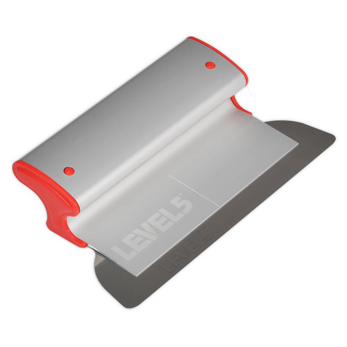 10-inch Level 5 Skimming Blade with a stainless steel blade, red composite end caps, and a grey plastic body