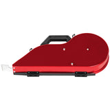 Level 5 Semi-Automatic Drywall Banjo with red aluminum body, integrated tape cutter, black latches, and soft-grip top handle, bottom view